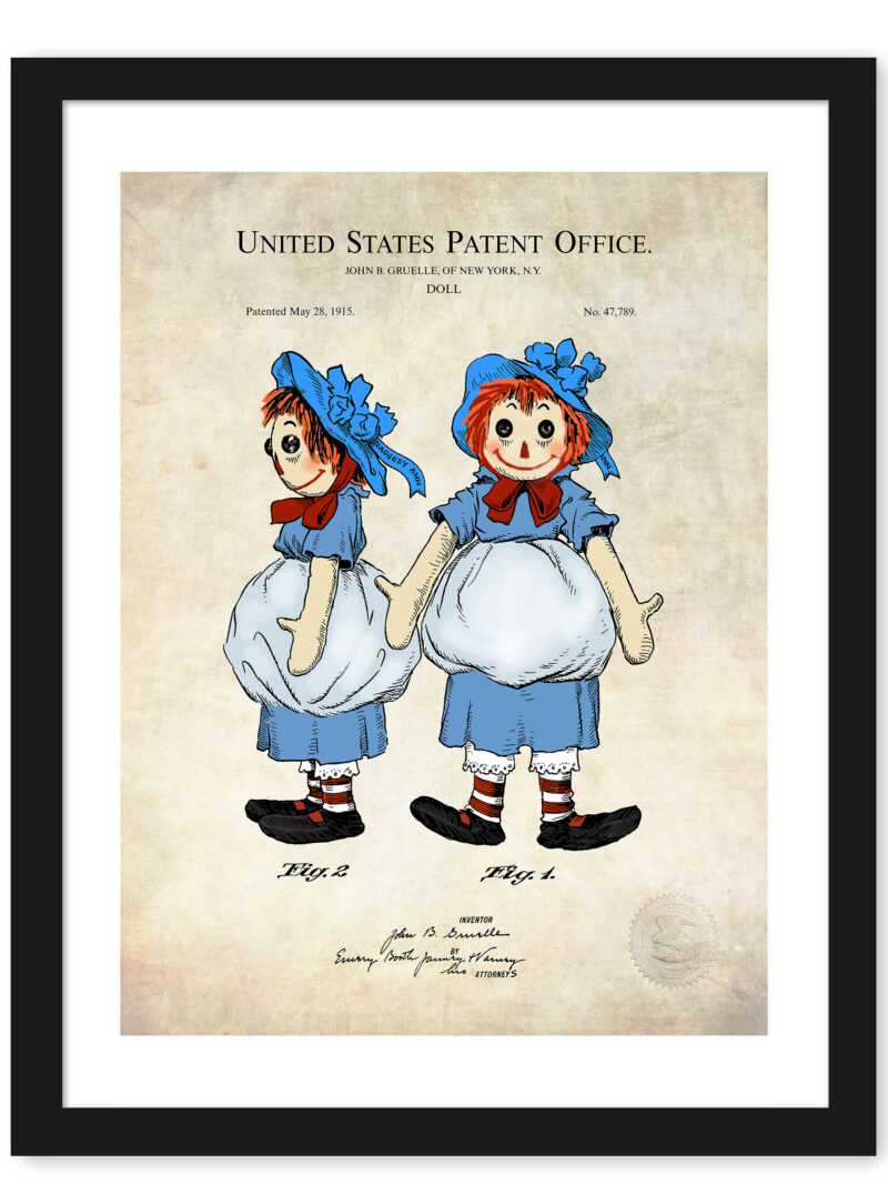1915 Raggedy Ann Doll Patent Color Print