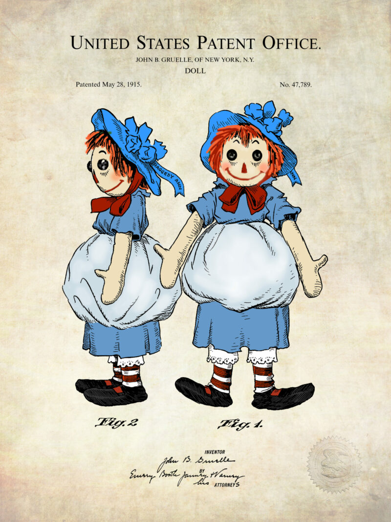 1915 Raggedy Ann Doll Patent Color Print