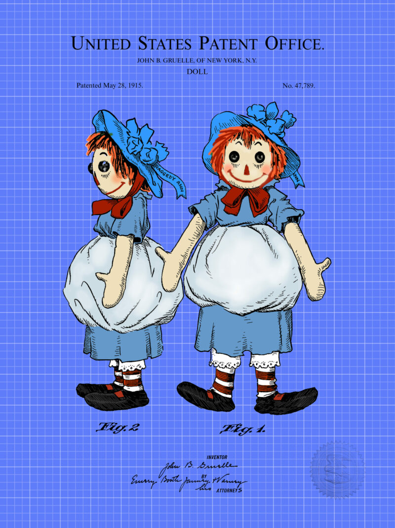 1915 Raggedy Ann Doll Patent Color Print