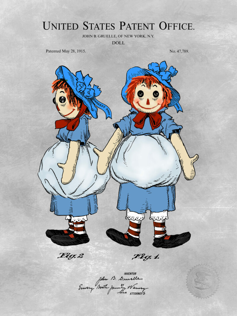 1915 Raggedy Ann Doll Patent Color Print