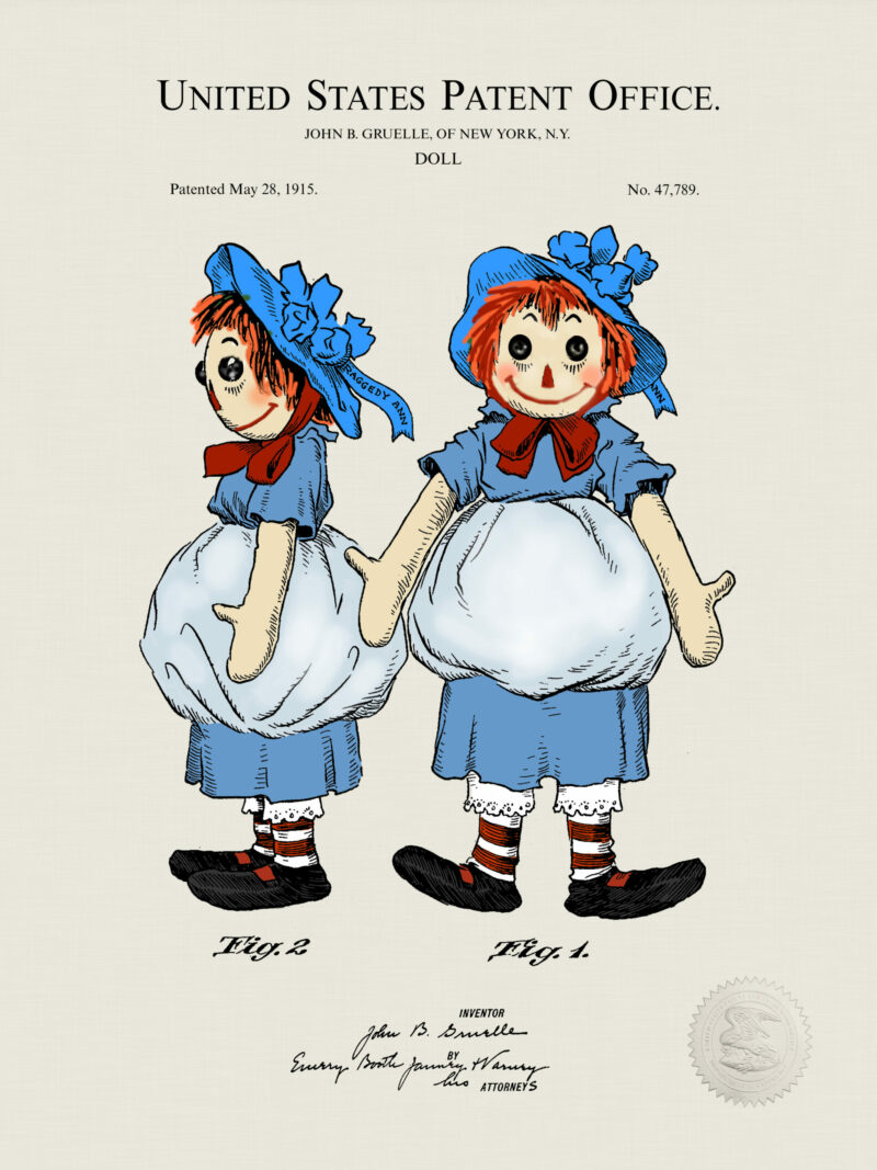 1915 Raggedy Ann Doll Patent Color Print