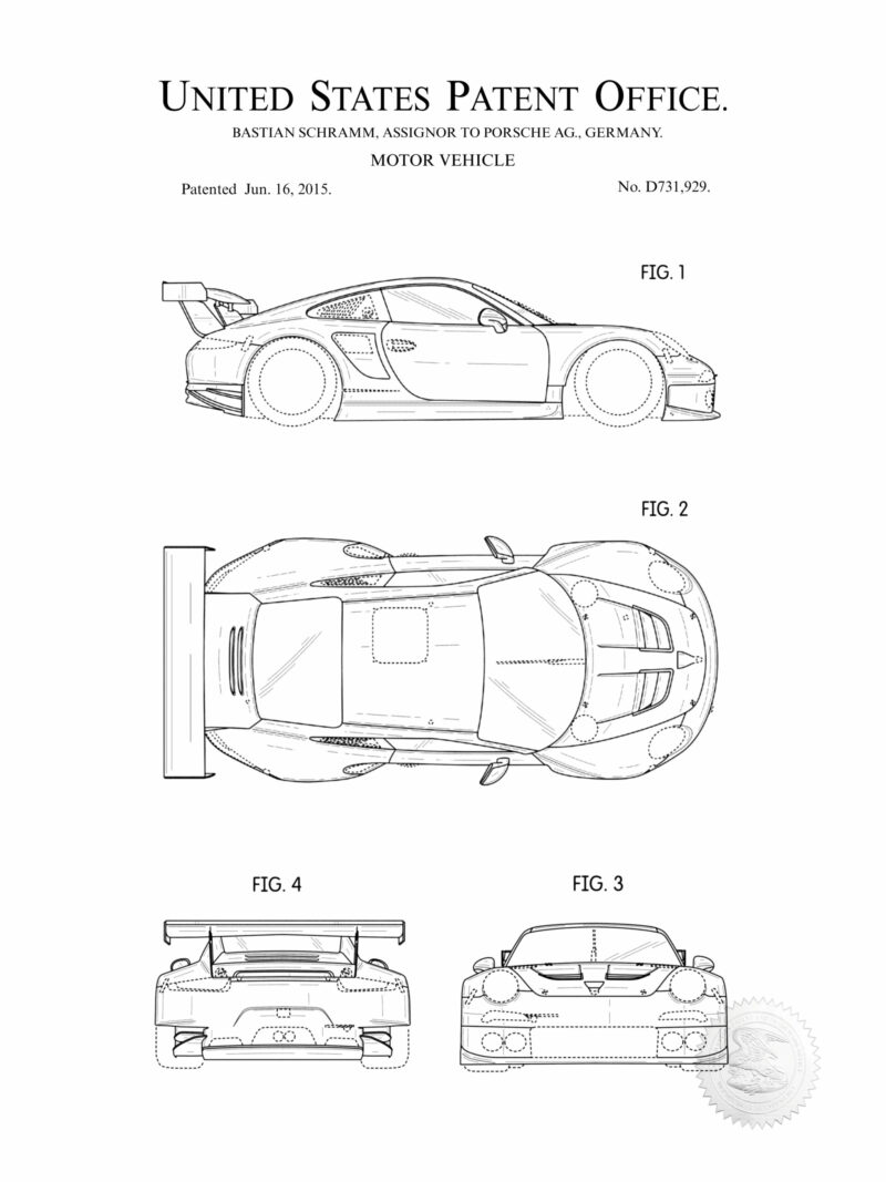2015 Porsche 911 RSR patent artwork print.