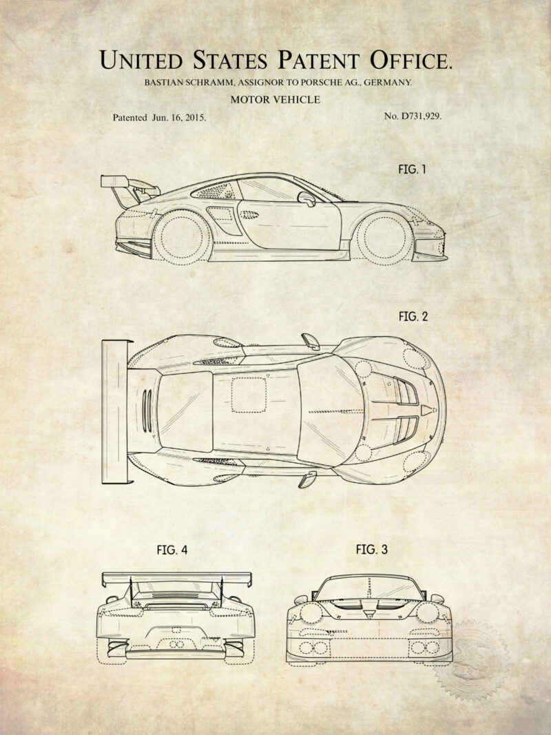 2015 Porsche 911 RSR patent artwork print.