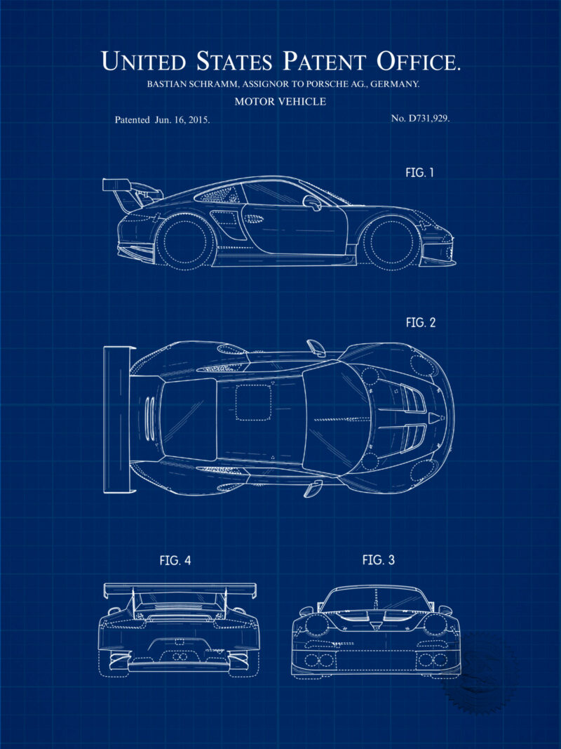 2015 Porsche 911 RSR patent artwork print.