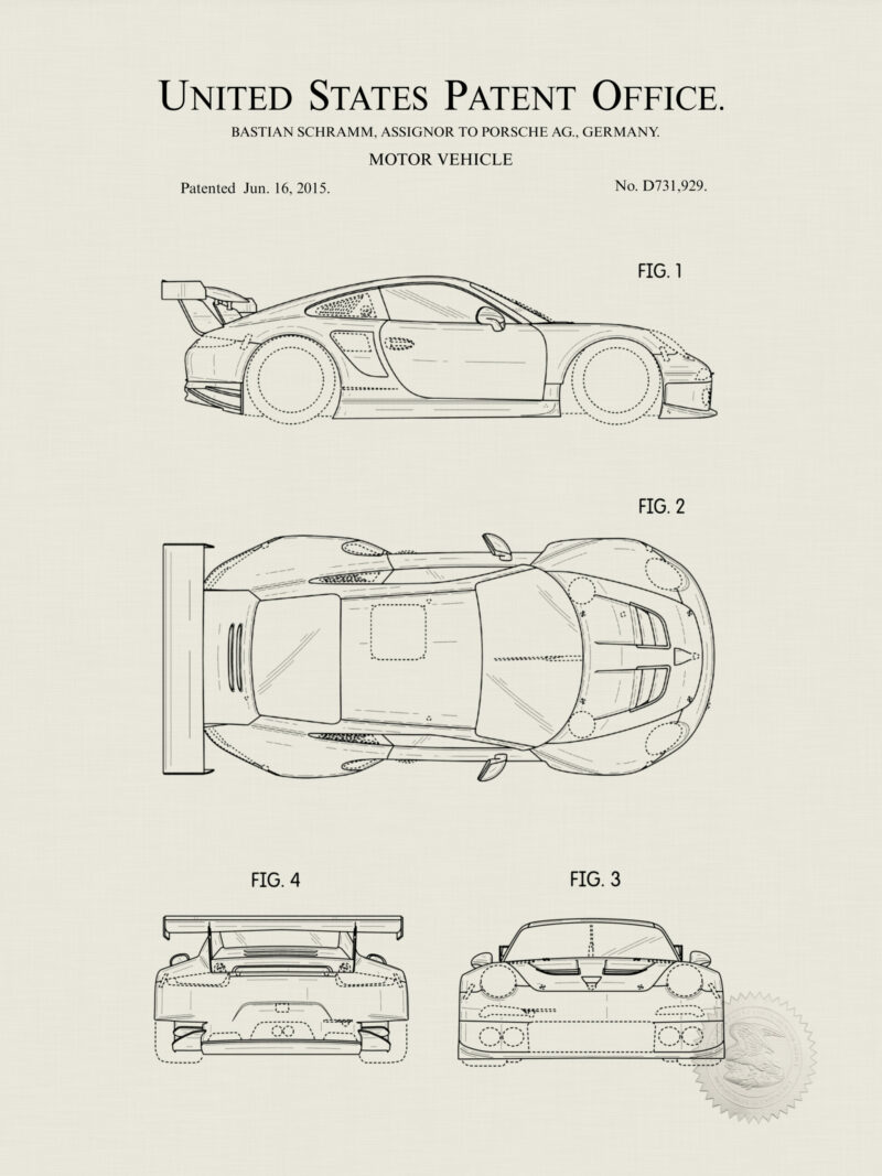 2015 Porsche 911 RSR patent artwork print.