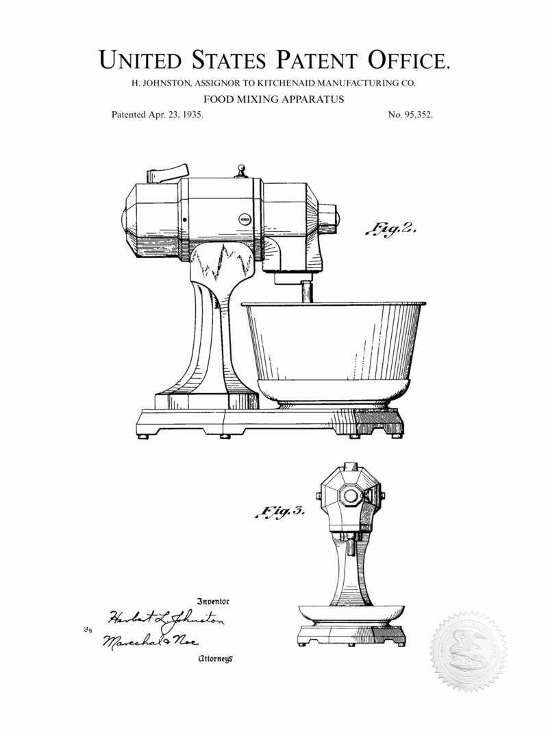 1935 Kitchen Aid Mixer Patent Print