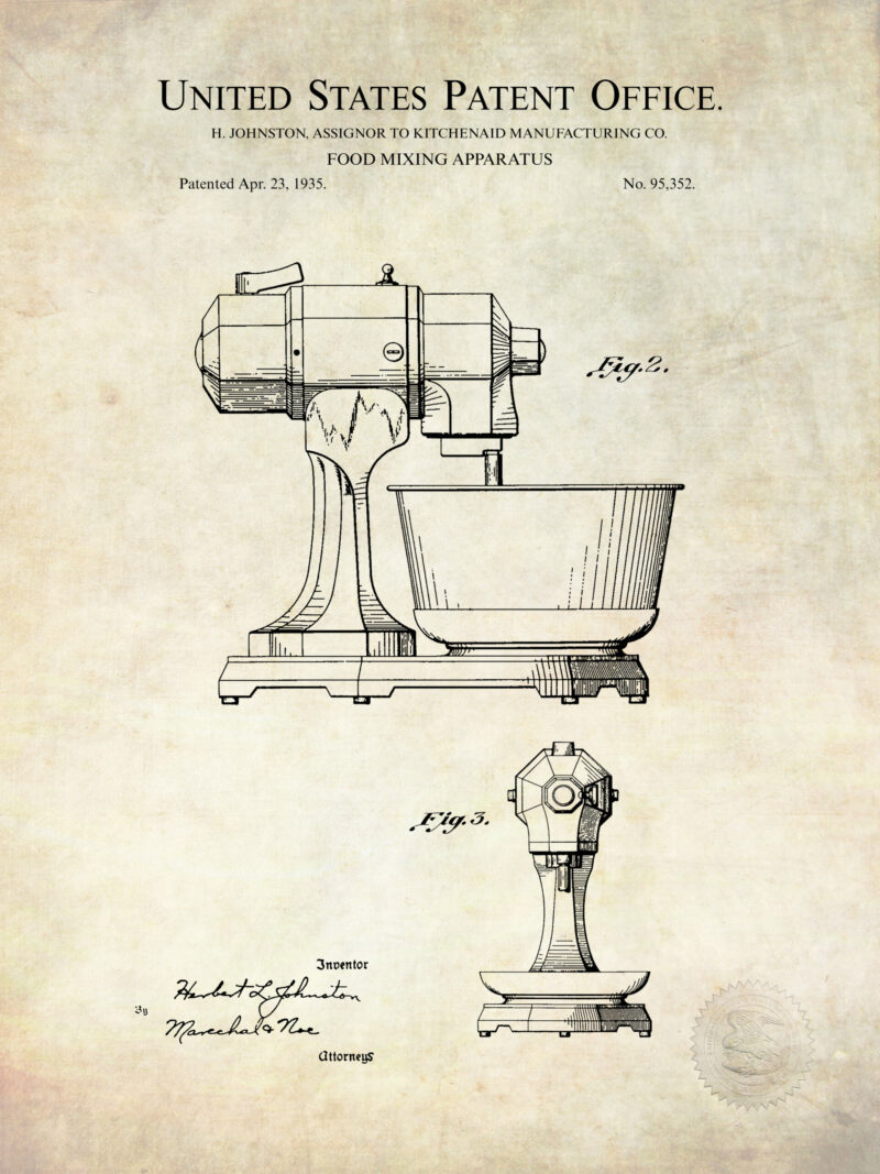 1935 Kitchen Aid Mixer Patent Print
