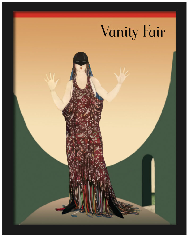 Woman in art deco style dress from 1917 Vogue cover.