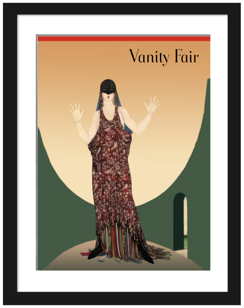 Woman in art deco style dress from 1917 Vogue cover.