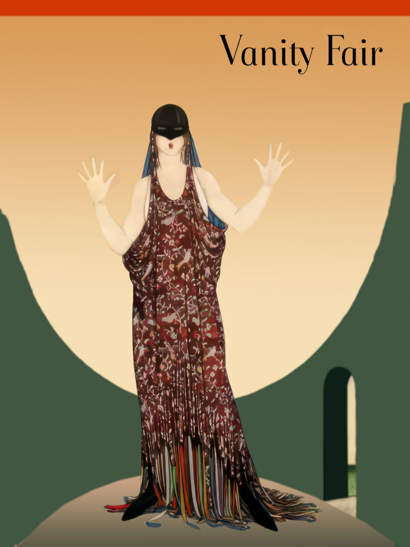 Woman in art deco style dress from 1917 Vogue cover.