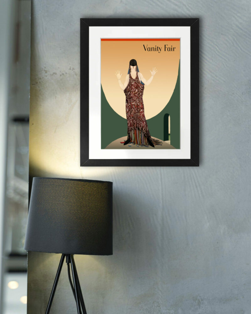 Woman in art deco style dress from 1917 Vogue cover.