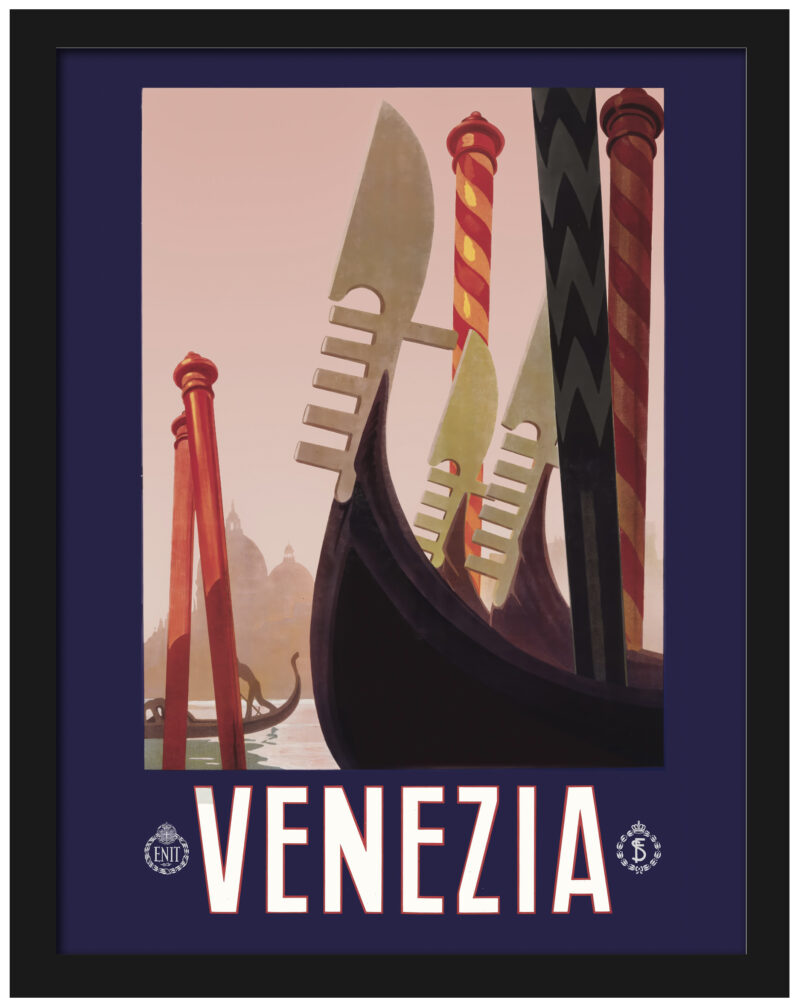 Vintage 1920 Venice travel poster with gondolas