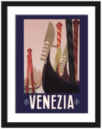Vintage 1920 Venice travel poster with gondolas