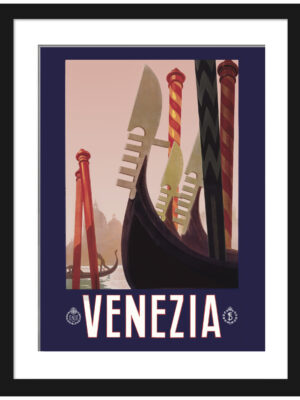 Vintage 1920 Venice travel poster with gondolas