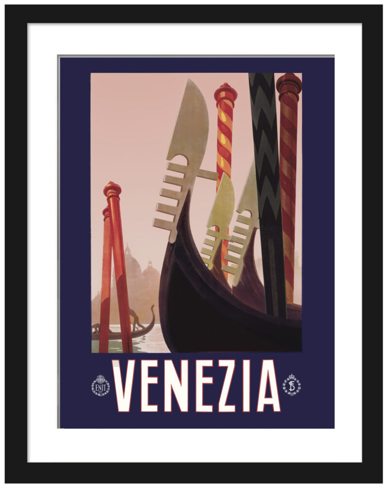 Vintage 1920 Venice travel poster with gondolas