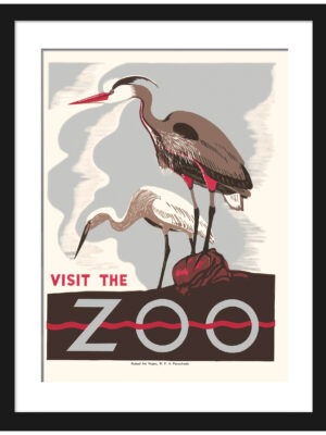 1930s "Visit The Zoo" poster reproduction featuring herons.