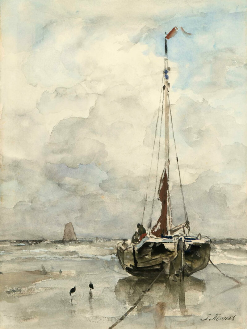 "Fishing Spider on the Beach" by Jacob Maris, circa 1880, art print reproduction.