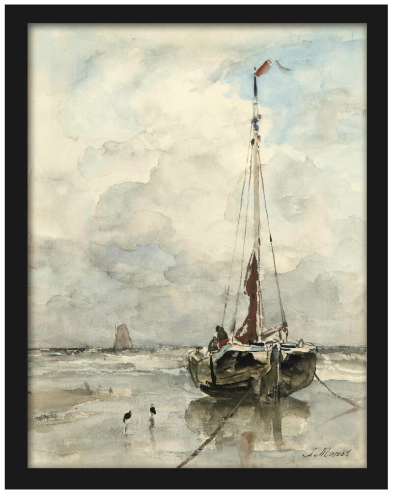 "Fishing Spider on the Beach" by Jacob Maris, circa 1880, art print reproduction.