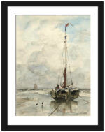 "Fishing Spider on the Beach" by Jacob Maris, circa 1880, art print reproduction.