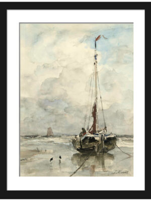 "Fishing Spider on the Beach" by Jacob Maris, circa 1880, art print reproduction.