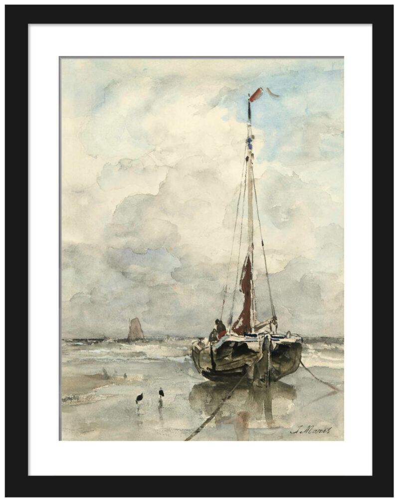 "Fishing Spider on the Beach" by Jacob Maris, circa 1880, art print reproduction.
