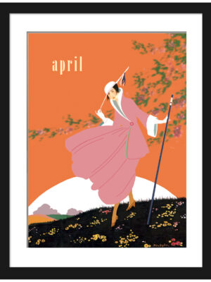 1916 Vogue cover art with woman in pink suit.