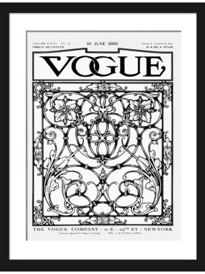 Vintage Vogue October 1909 cover with intricate geometric designs.