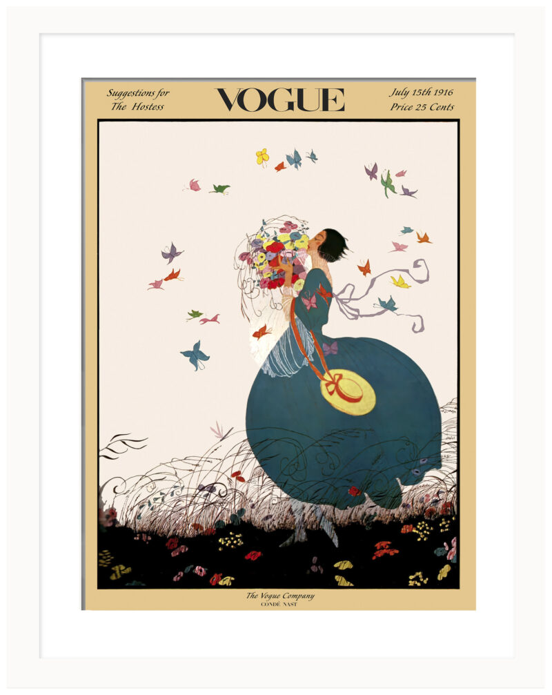 1916 Vogue Magazine Cover with Woman and Bouquet Art Print"
