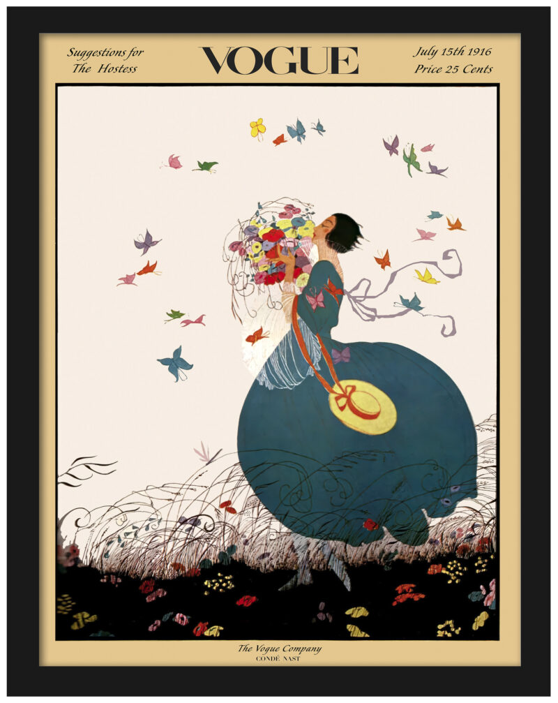 1916 Vogue Magazine Cover with Woman and Bouquet Art Print"