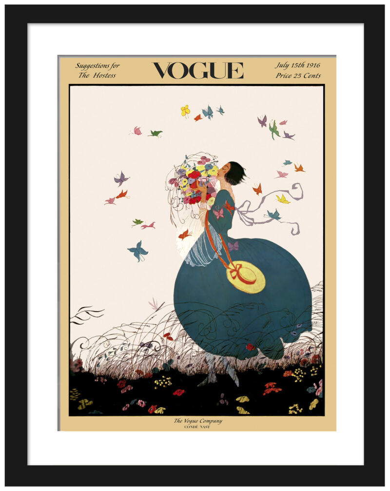 1916 Vogue Magazine Cover with Woman and Bouquet Art Print"