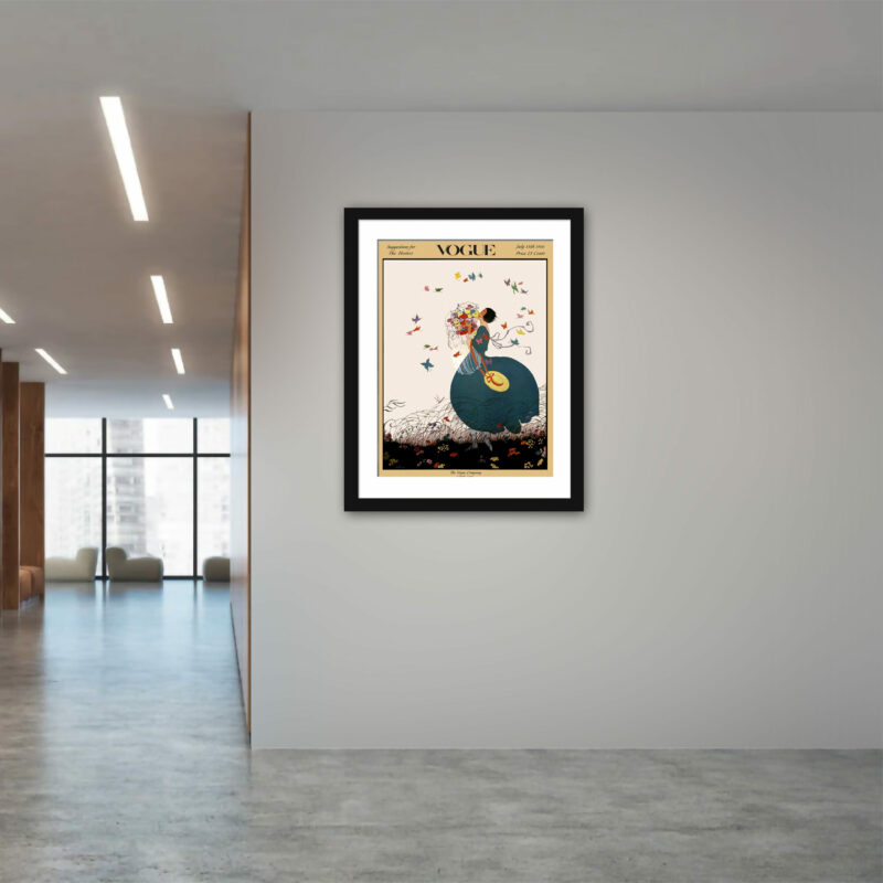 1916 Vogue Magazine Cover with Woman and Bouquet Art Print"