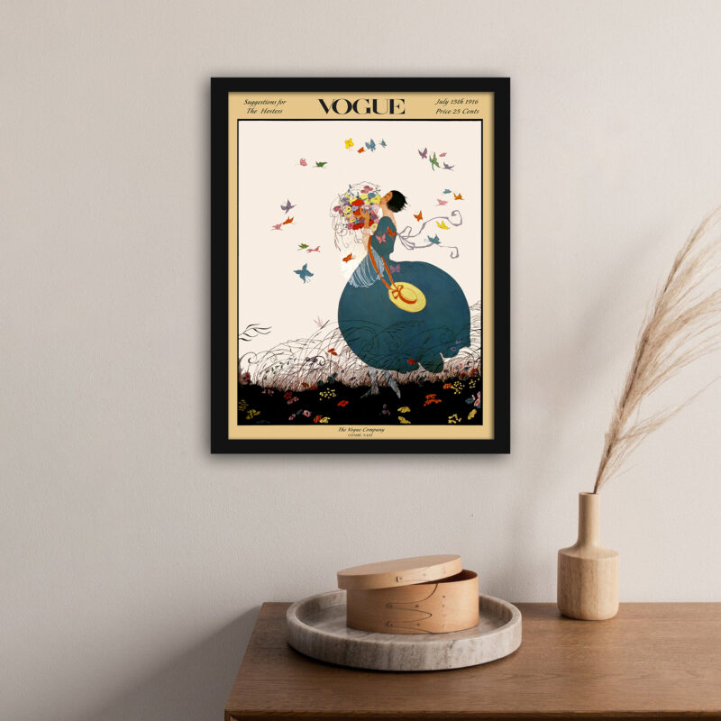 1916 Vogue Magazine Cover with Woman and Bouquet Art Print"