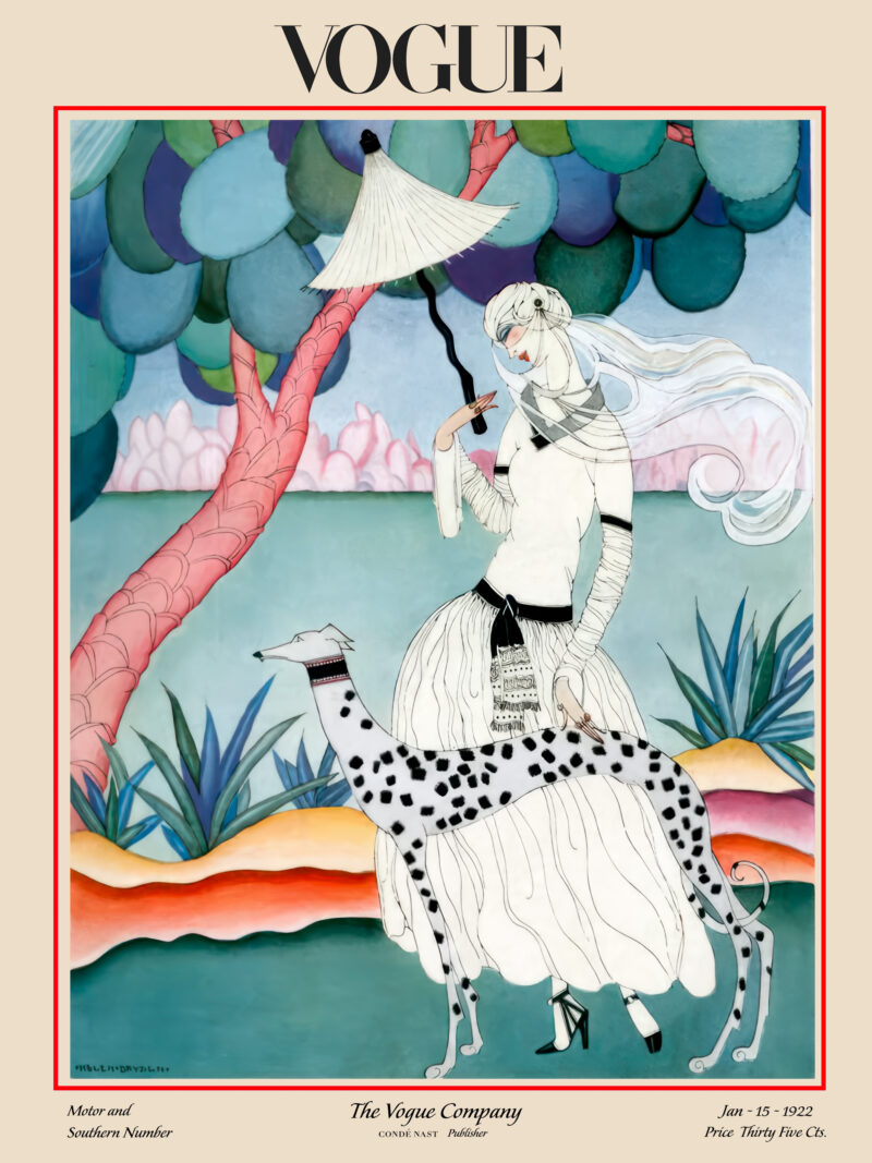 1922 Vogue magazine cover with Woman and Dalmatian