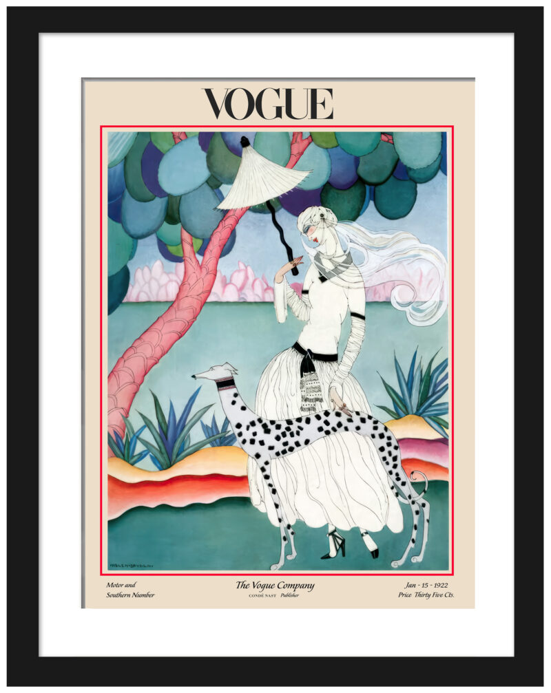 1922 Vogue magazine cover with Woman and Dalmatian