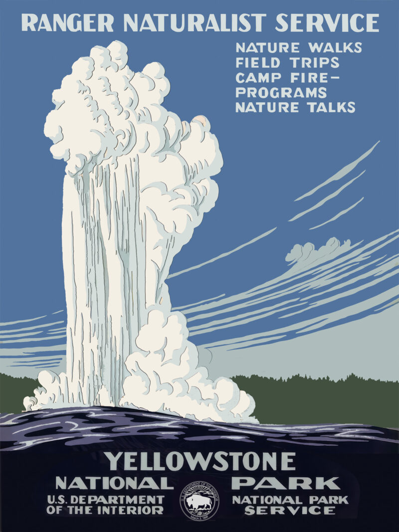 Vintage 1938 Yellowstone National Park geyser poster by the National Park Service.