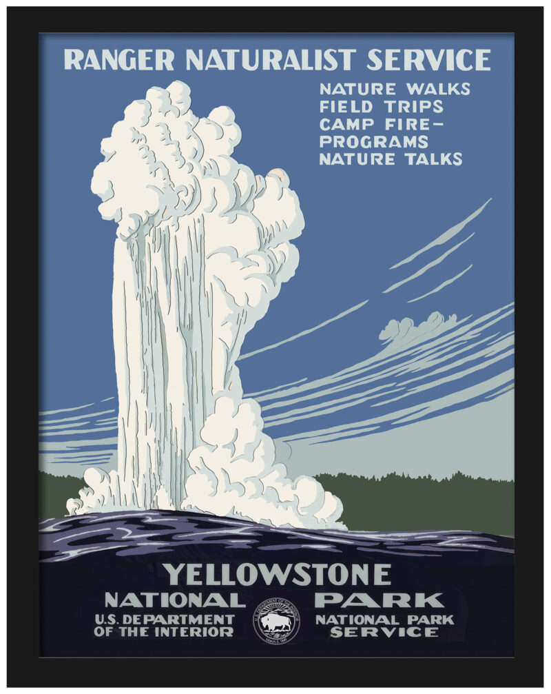 Vintage 1938 Yellowstone National Park geyser poster by the National Park Service.