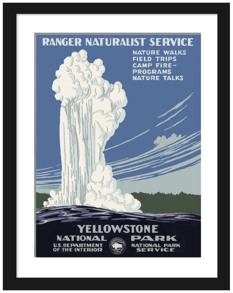 Vintage 1938 Yellowstone National Park geyser poster by the National Park Service.