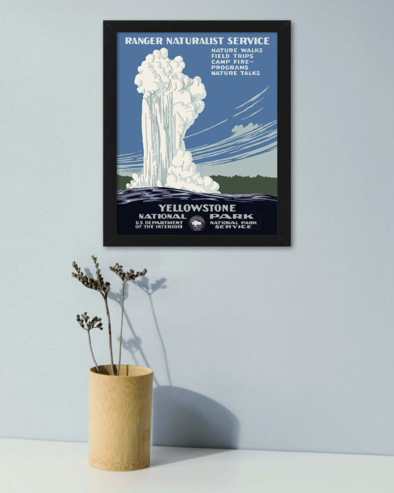 Vintage 1938 Yellowstone National Park geyser poster by the National Park Service.
