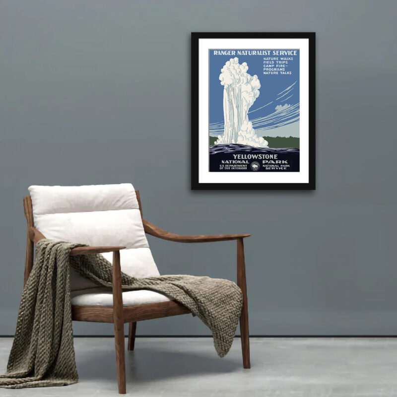 Vintage 1938 Yellowstone National Park geyser poster by the National Park Service.