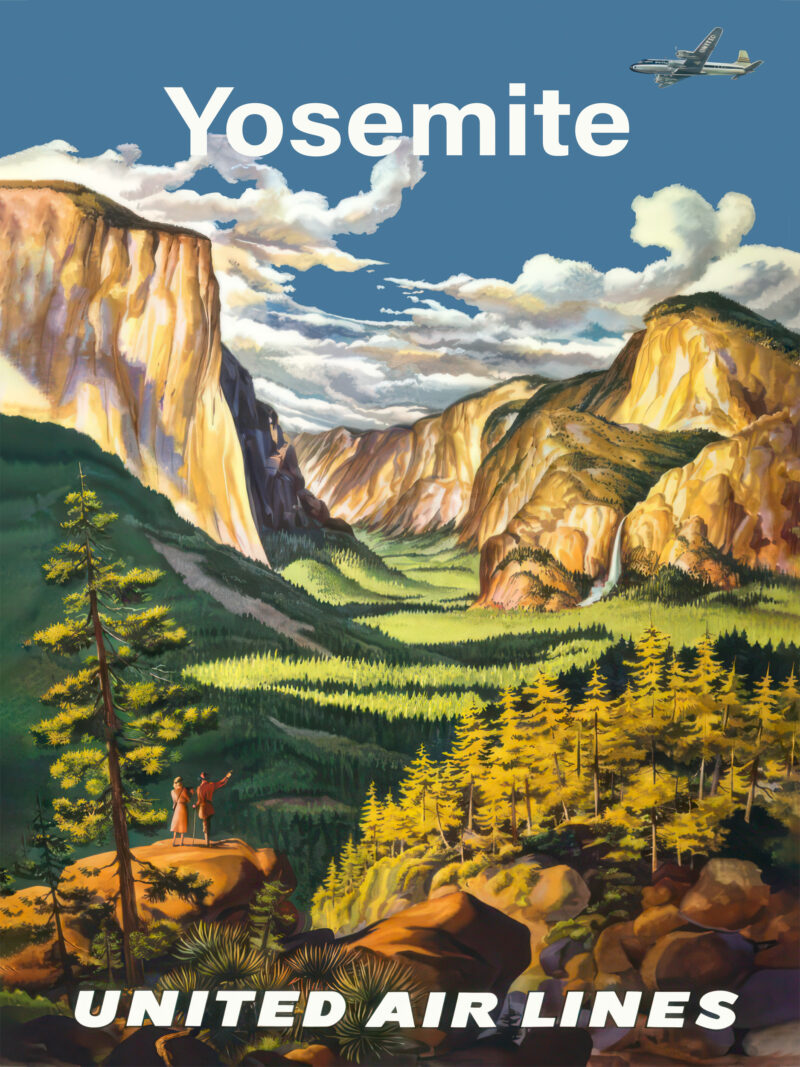 Vintage 1945 United Airlines Yosemite Poster by Joseph Feher
