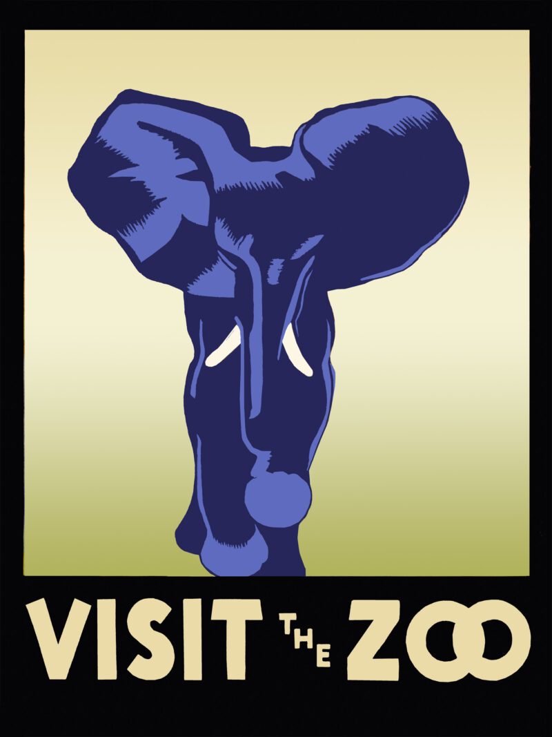 1936 "Visit The Zoo" WPA poster with an elephant illustration.