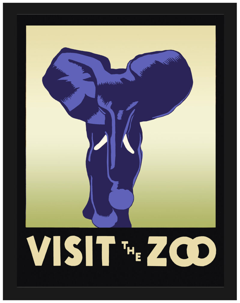 1936 "Visit The Zoo" WPA poster with an elephant illustration.