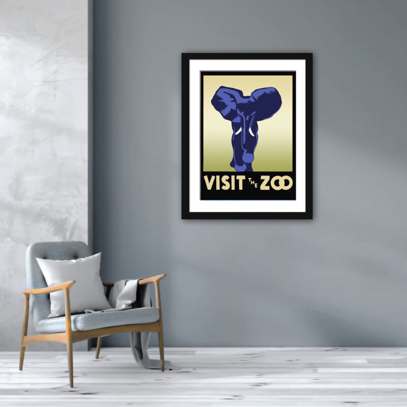 1936 "Visit The Zoo" WPA poster with an elephant illustration.