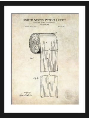 vintage 1891 toilet paper patent drawing featuring detailed design.