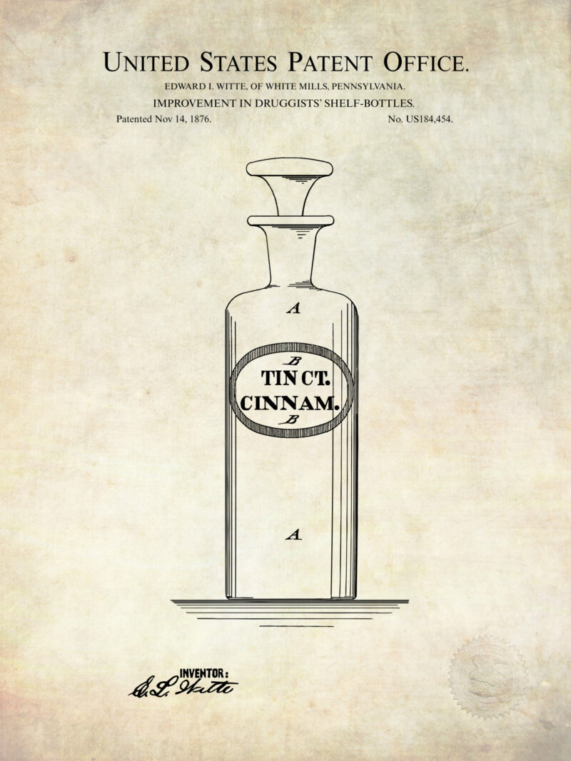 1876 E.L. Witte Druggist Bottle Patent Illustration