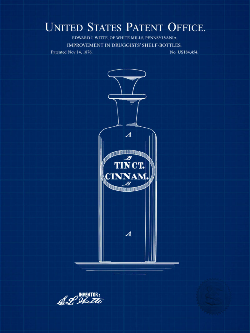 1876 E.L. Witte Druggist Bottle Patent Illustration