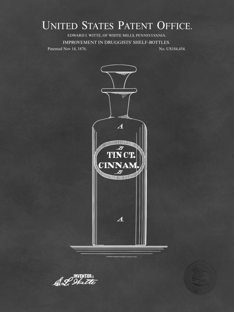 1876 E.L. Witte Druggist Bottle Patent Illustration