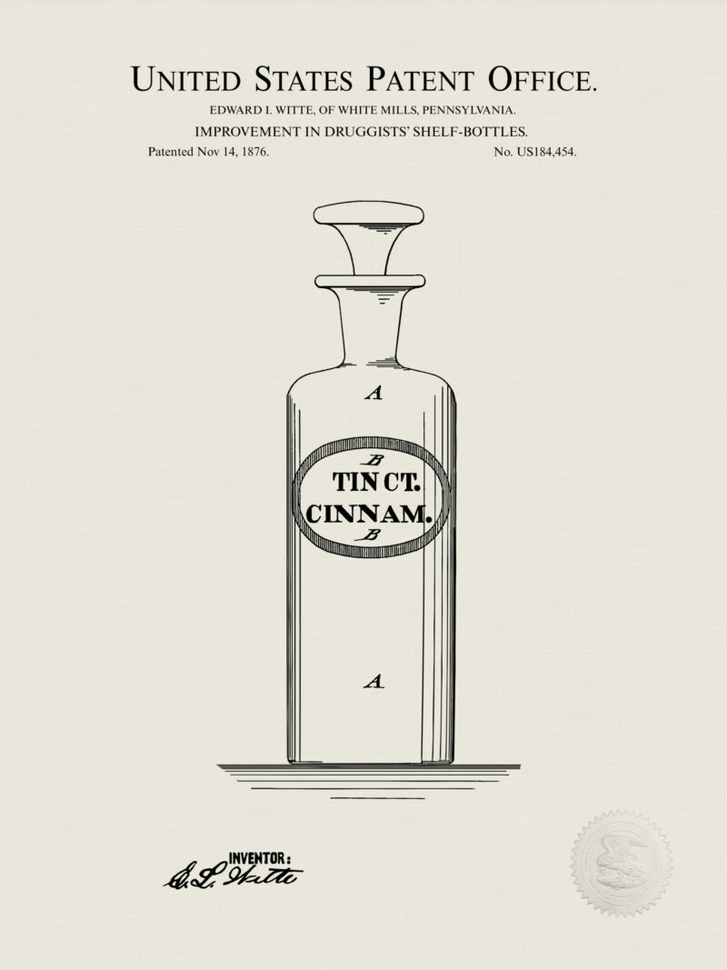 1876 E.L. Witte Druggist Bottle Patent Illustration