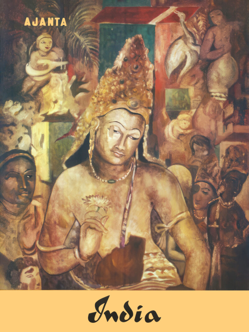 1961 Ajanta Bodhisattva Padmapani tourism poster
