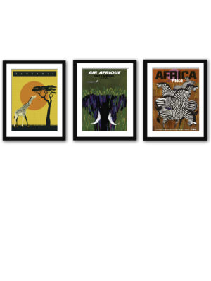 Set of Three Vintage African Travel Posters with Animal Art